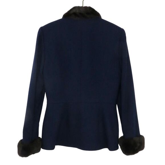 Noviello 1990s Vintage Blue Blazer Jacket with Fur Collar Formal Twee Small - Picture 5 of 8